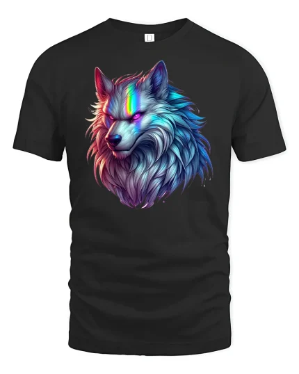 Neon Glow Wolf Head Tee - black t-shirt on white background
