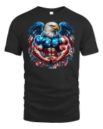 Patriotic Muscular Bald Eagle Tee - black t-shirt on white background