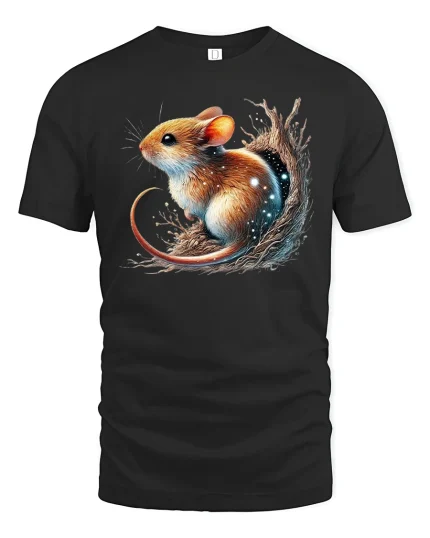 Cute Woodland Mouse in Nest T-shirt - black t-shirt on white background