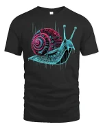 Neon Circuit Snail Art Tee - black t-shirt on white background