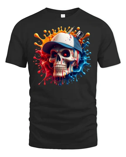 Street Style Skull Cap Tee - black t-shirt on white background