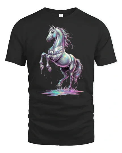 Majestic Iridescent Horse Splash Art T-shirt - black t-shirt on white background