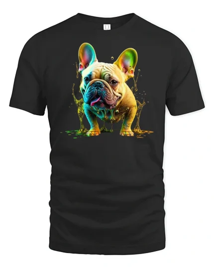 Color Splash French Bulldog Tee - black t-shirt on white background