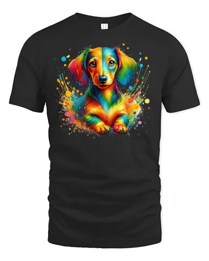 Color Splash Dachshund Puppy Tee - black t-shirt on white background