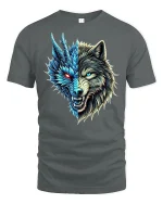 Dragon Wolf Hybrid Half Face Fantasy Tee - gray t-shirt on white background