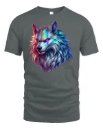 Neon Glow Wolf Head Tee - gray t-shirt on white background