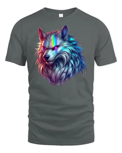 Neon Glow Wolf Head Tee - gray t-shirt on white background