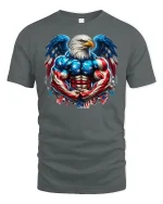 Patriotic Muscular Bald Eagle Tee - gray t-shirt on white background