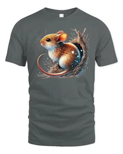 Cute Woodland Mouse in Nest T-shirt - gray t-shirt on white background