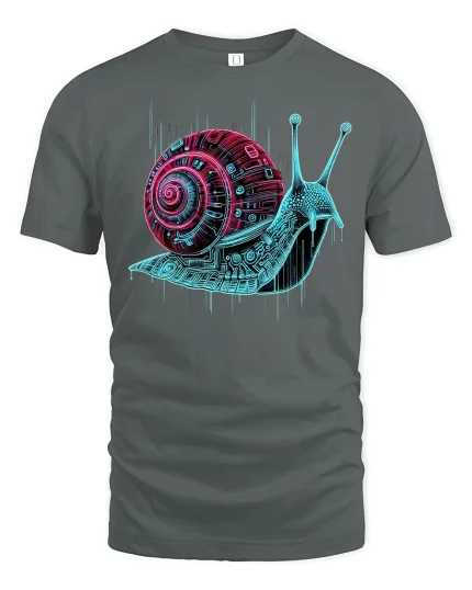 Neon Circuit Snail Art Tee - gray t-shirt on white background