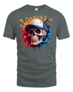 Street Style Skull Cap Tee - gray t-shirt on white background