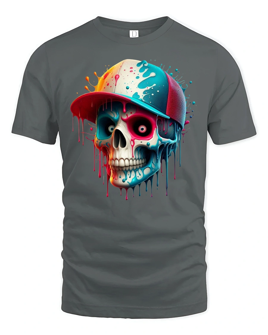 Artistic Skull with Baseball Cap Shirt - 1 Artistic Skull with Baseball Cap Shirt - gray t-shirt on white background