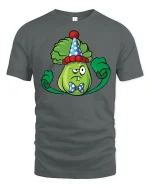 Grumpy Lettuce in Clown Hat Tee - gray t-shirt on white background