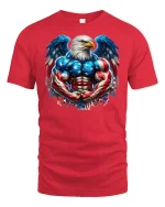 Patriotic Muscular Bald Eagle Tee - red t-shirt on white background