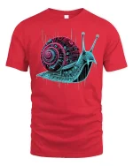 Neon Circuit Snail Art Tee - red t-shirt on white background