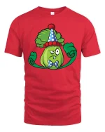 Grumpy Lettuce in Clown Hat Tee - red t-shirt on white background