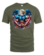 Patriotic Muscular Bald Eagle Tee - military green t-shirt on white background
