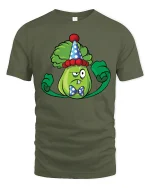 Grumpy Lettuce in Clown Hat Tee - military green t-shirt on white background