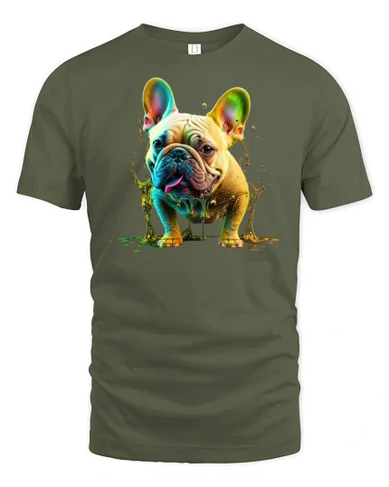 Color Splash French Bulldog Tee - military green t-shirt on white background