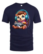 Cute Gaming Hedgehog Tee - navy t-shirt on white background
