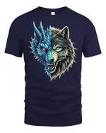 Dragon Wolf Hybrid Half Face Fantasy Tee - navy t-shirt on white background