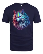 Neon Glow Wolf Head Tee - navy t-shirt on white background