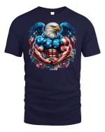 Patriotic Muscular Bald Eagle Tee - navy t-shirt on white background
