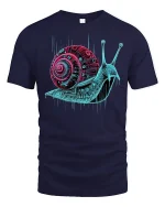 Neon Circuit Snail Art Tee - navy t-shirt on white background