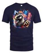 Patriotic Raccoon with USA Flag T-shirt - navy t-shirt on white background