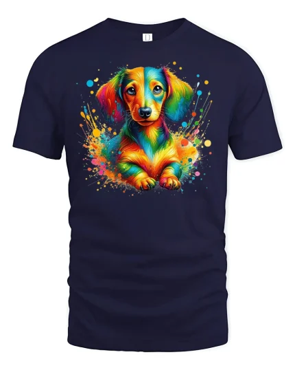 Color Splash Dachshund Puppy Tee - navy t-shirt on white background