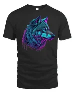 Electric Wolf Head Artistic T-shirt - black t-shirt on white background