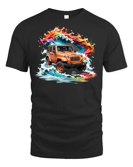 Adventure Wave Rider Off-Road Jeep Tee - black t-shirt on white background