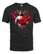 Jesus Cross Red Drape Tee - black t-shirt on white background
