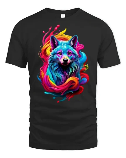 Color Splash Wolf Art Tee - black t-shirt on white background