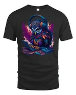 Cyber Owl Hacker Gamer Tee - black t-shirt on white background