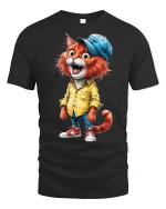 Cool Hipster Cat in Yellow Shirt - black t-shirt on white background