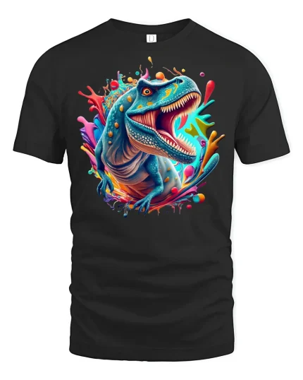 Fierce Blue T-Rex Color Burst Tee - black t-shirt on white background