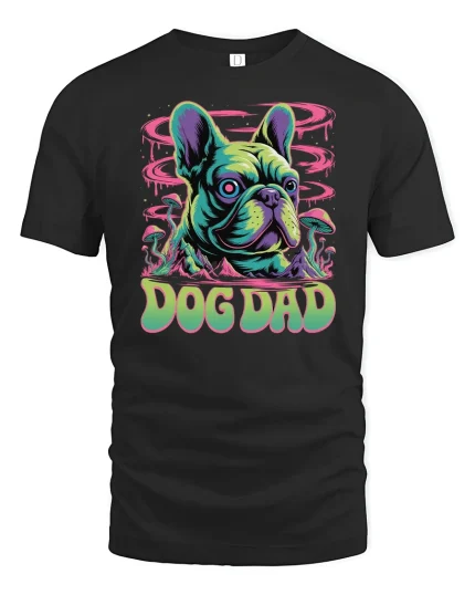 Psychedelic Dog Dad Frenchie Lover Tee - black t-shirt on white background