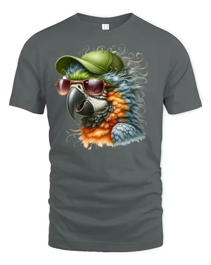 Cool Parrot Shades and Cap Tee - gray t-shirt on white background