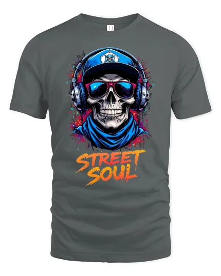 Street Soul Skull Urban Style Tee - gray t-shirt on white background