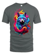 Color Splash Wolf Art Tee - gray t-shirt on white background