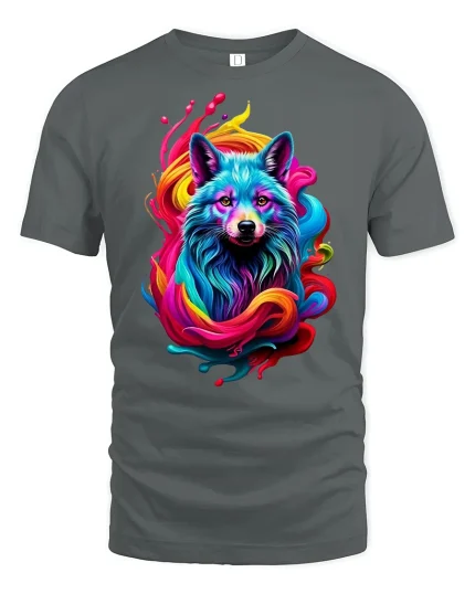 Color Splash Wolf Art Tee - gray t-shirt on white background
