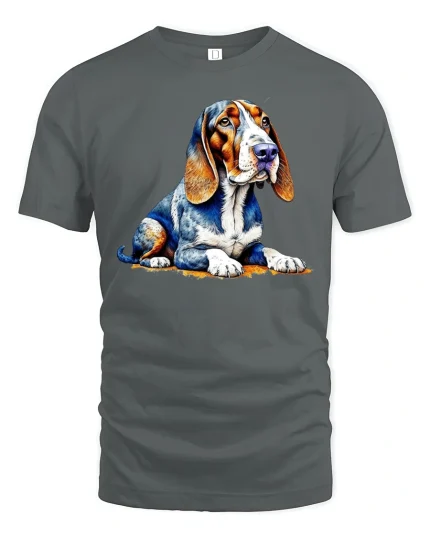 Cute Basset Hound Dog T-shirt - gray t-shirt on white background