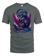 Cyber Owl Hacker Gamer Tee - gray t-shirt on white background