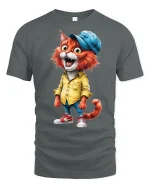 Cool Hipster Cat in Yellow Shirt - gray t-shirt on white background