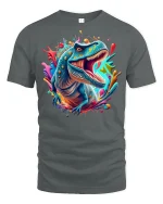 Fierce Blue T-Rex Color Burst Tee - gray t-shirt on white background