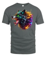 Burning Wolf Head Fiery Tee - gray t-shirt on white background
