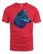 Electric Wolf Head Artistic T-shirt - red t-shirt on white background