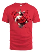 Jesus Cross Red Drape Tee - red t-shirt on white background