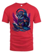Cyber Owl Hacker Gamer Tee - red t-shirt on white background